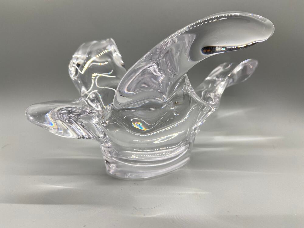 Vintage Heavy Clear Art Glass Soaring Bird Dove Candy Bowl Trinket Dish Nut Dish
